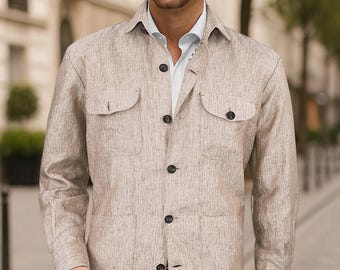 Herrlinne Safari Jacket: Beige lättviktsjacka i vintagestil