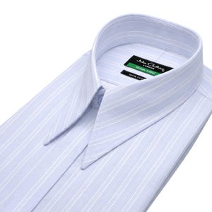 Spear Dagger Collar Shirt Men Blue Stripe Concealed Placket Vintage Retro Dress Shirt 70s Style Wedding Formal Custom Made Chemise