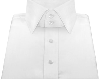 新郎付添人用ウェディングシャツ　ホワイトジャカードシャツ　ハイスプレッドウィンザーカラー　2つボタンネック　サイズ16　フレンチカフス