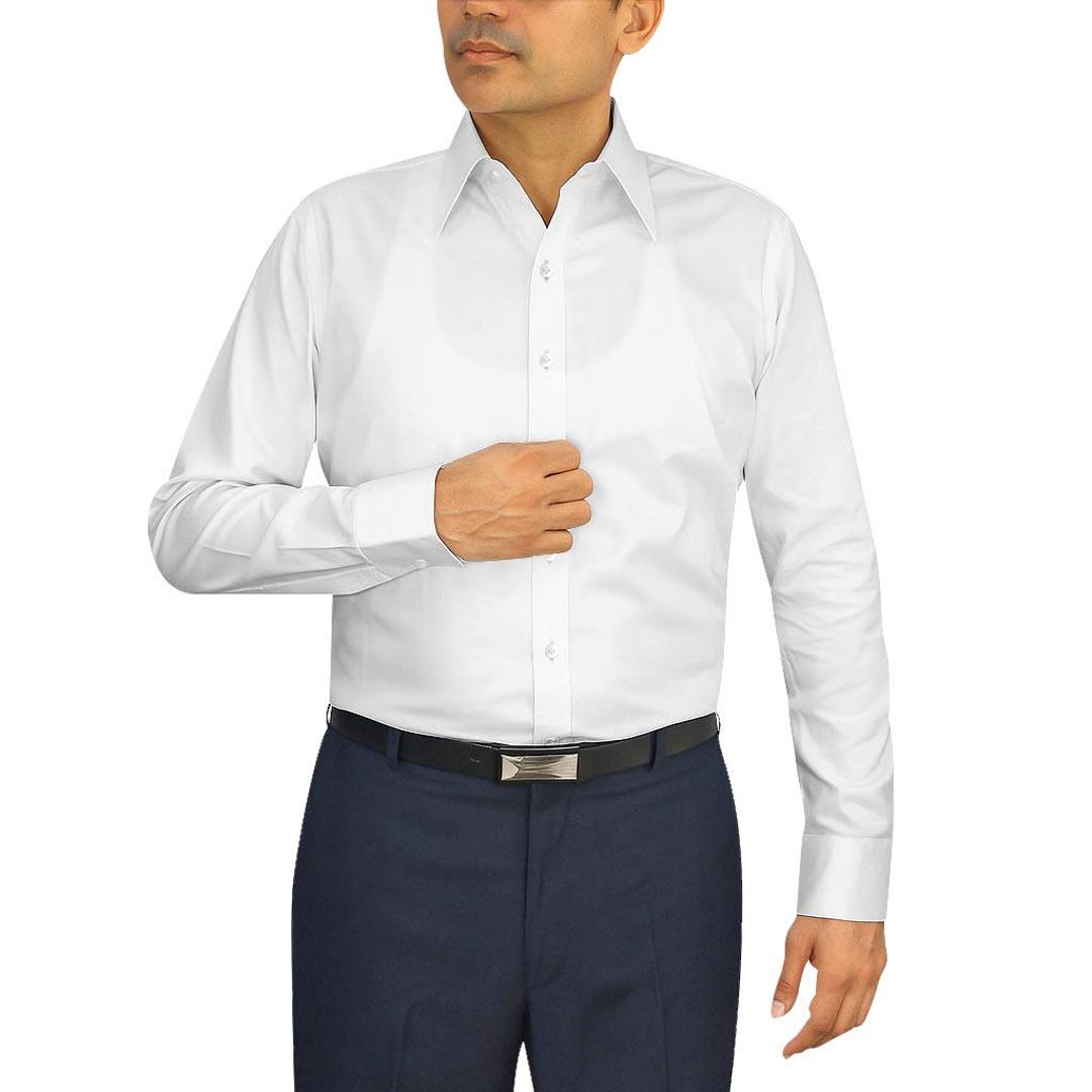 straight collar dress shirt White poplin shirt with open straight collar