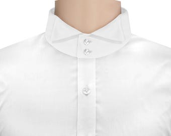Handmade White Cotton Tuxedo Shirt, High Wing Tip Collar