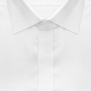 Camicia da uomo con collo alto, da cerimonia, bianca, 100% cotone, con abbottonatura nascosta, colletto alto, 4 bottoni, stile vintage, formale, su misura.