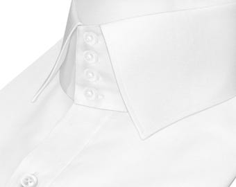 Men's White High Spread Collar Shirt Stiff Tall Neck Wider Kent