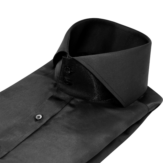 mens shiny black dress shirt Hisdern Men's Long Sleeve Black Shinny Shirt Comfort Fit for Party