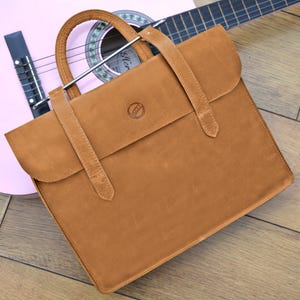 Vintage Style Musik Dokument Portfolio Tasche Tan Echtes Nappaleder Unisex Handmade Office Mini Laptop Tasche Vatertagsgeschenk