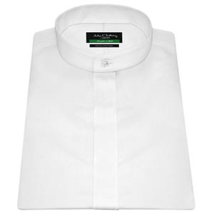 White Choker Chinese Mao Korean Collar Shirt 100% Cotton Formal Style Men&#39;s Office Wedding Wear Outfit Hidden Buttons tuxedo Dinner Wear