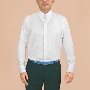 Men&#39;s White Spear Point Collar Grooms Wedding Dress Shirt Dobby GoodFellas Classic Sharp Collar Summer 100% Cotton Last Pieces Available