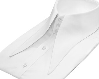 Men's White Cotton Bamboo Blend Dress Shirt: Extreme Pointed Collar, Wrinkle-Resistant