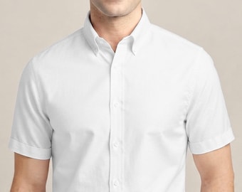 Weiß Oxford Button-Down-Kurzarm-Hemd für Herren, ägyptische Baumwolle, japanischer Efeu-Stil, Preppy Sommer Urlaub Smart Casual Dress Shirt