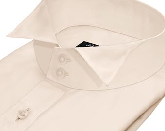 Handmade Cotton Tuxedo Shirt, Fawn High Wing Tip Collar