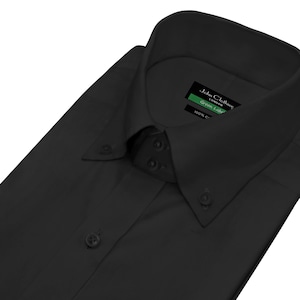 Men&#39;s Partywear Classic Black Dress Shirt High Button Down Polo Tie Oxford Collar 2 Buttons Tall Stiff Neck Tailored Fit Preppy Style Shirt