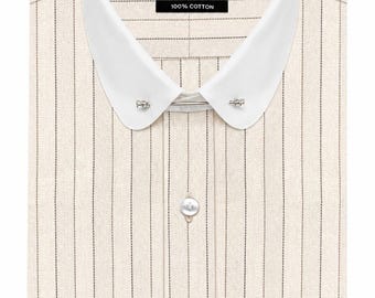 Camisa de hombre Penny Club con cuello, rayas color beige y blanco tiza, de algodón.