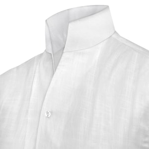 Men's White Linen Shirt High Open Collar Summer Wedding Shirt Lightweight Breathable Buttonless Stiff Neck Celebrity Style Formal Shirt