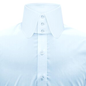 Men&#39;s Sky Blue High Collar Dress Shirt: Peaky Blinders Style, Handmade Cotton
