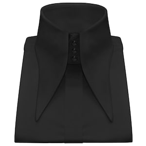 70s Vintage Disco Shirt: Extreme Pointed Collar, Black Cotton