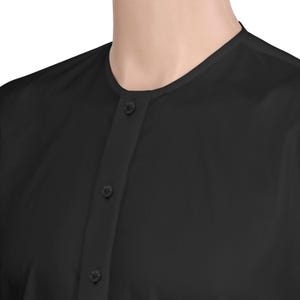 Men's T Shirt Style Round Neck Black Collarless Shirt Smart Casual Grandfather Tunic Shirt 100% Cotton Long sleeves Formal Business Dress