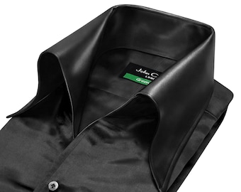 black silk mens dress shirt 100% Mulberry Men's Silk Shirt Long Pure Silk Dress Shirts Green / XL