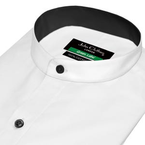 White Grandfather Band Collar Band China Collar White Shirt 100% Cotton with Contrast Trims on Collar Cuff Tuxedo Wedding Reception Outfit