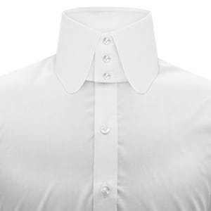 Mens Grooms Wedding White Shirt High Penny Round Stiff Collar 3 Buttons Tall Neck Peaky Blinders Style Retro Look Theatre Performance Dress