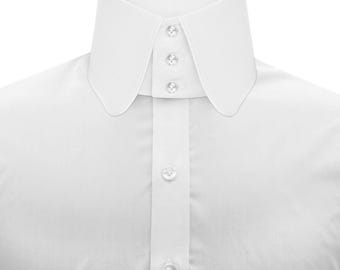 Mens White High Collar Shirt, Wedding Grooms Retro Dress Shirt