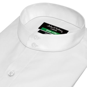 Men&#39;s Evening Wear White Dress Shirt Groomsmen Preppy Style Shirt High Band China Mandarin Grandad Collar 2 Buttons Vintage Korean Collar