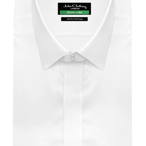 Camicia da uomo in stile Harry Hill, con colletto inglese abbottonato, collo alto, stile sposo, bianca, in cotone leggero