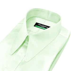 Vintage Long Round Pointed Dagger Collar Shirt Men's Mint Green Satin Hidden Placket Custom Made Stage Theatre Costume