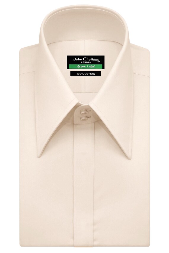 Handmade Fawn Cotton Dress Shirt: Retro Mod Gangster Style Handmade Fawn Cotton Dress Shirt: Retro Mod Gangster Style