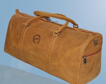 Handmade Nappa Leather Duffle Bag: Retro Tan Brown Weekender