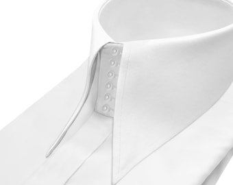 Men's White Cotton Spear Collar Shirt, Vintage Style