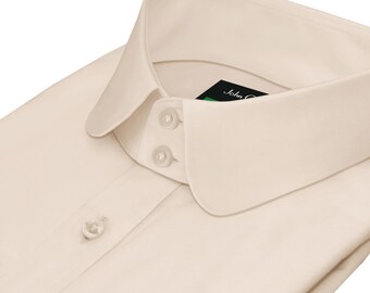 Men's Fawn Cotton Dress Shirt: Edwardian High Collar, Vintage Retro Style