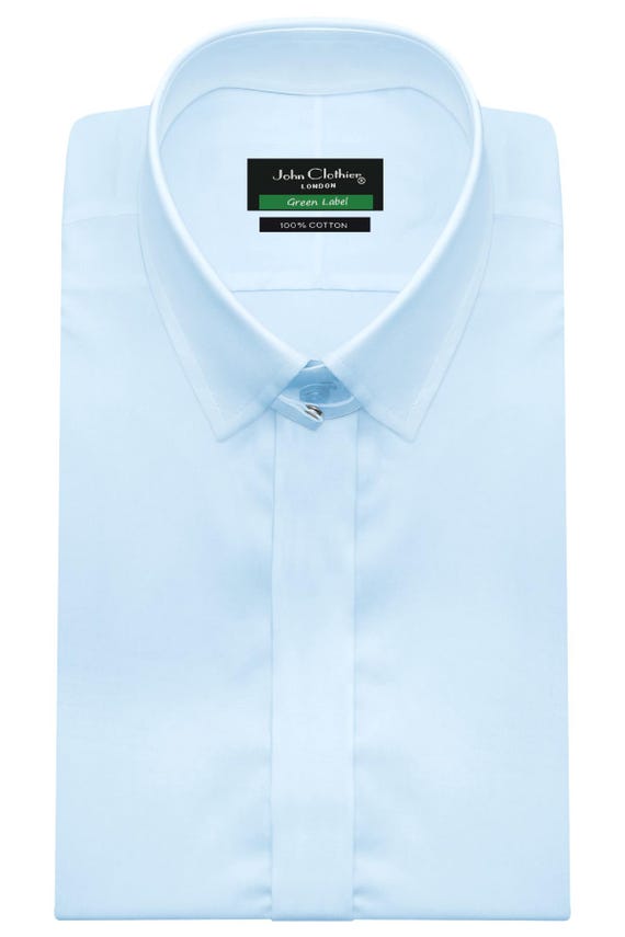 Sky Blue Cotton Tab Collar Dress Shirt: Handmade Formal Wear - Etsy