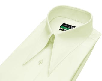 Camisa de algodón color crema para hombre, estilo años 70, extralarga, con cuello tipo daga y lanza puntiaguda, estilo retro disco, ideal para teatro y eventos. Hecha a mano.