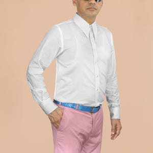 Men&#39;s Ready to Wear Wedding White Spear Collar Shirt Self Striped Long Sleeves Goodfellas Vintage Collar Evening Wedding Summer Wear Dress