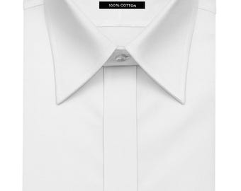Men's White Cotton Formal Shirt, Hidden Placket, Convertible Cuff - Etsy