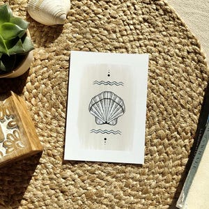 Seashell postcard, compass postcard, ocean postcard, wave postcard, ship anchor postcard, set of cards
