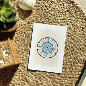 Set of postcards, compass postcard, shell postcard, ocean postcard, wave postcard, anchor postcard