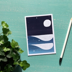 Eco-friendly postcard, wave postcard, surf postcard, ocean postcard, moon postcard,