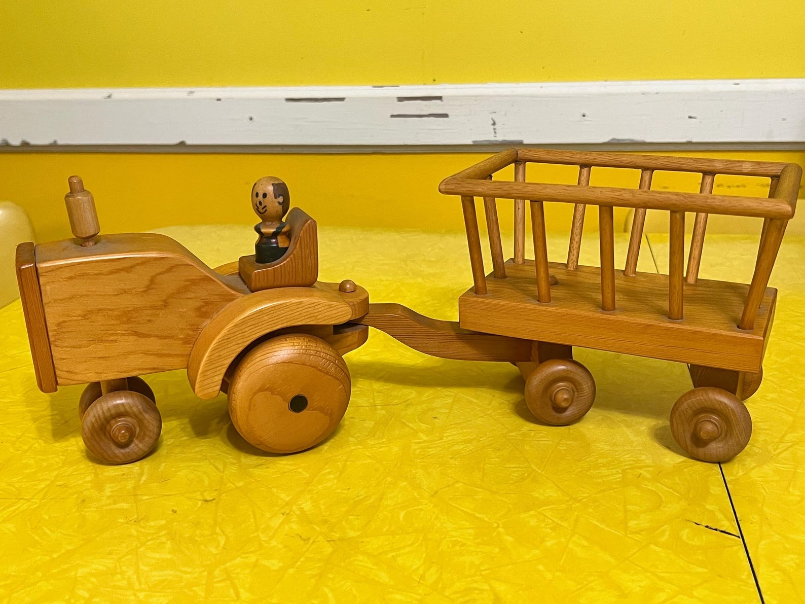 Wooden Farm Tractor With Hay Bail Cart Hand Made Construction Toy ...