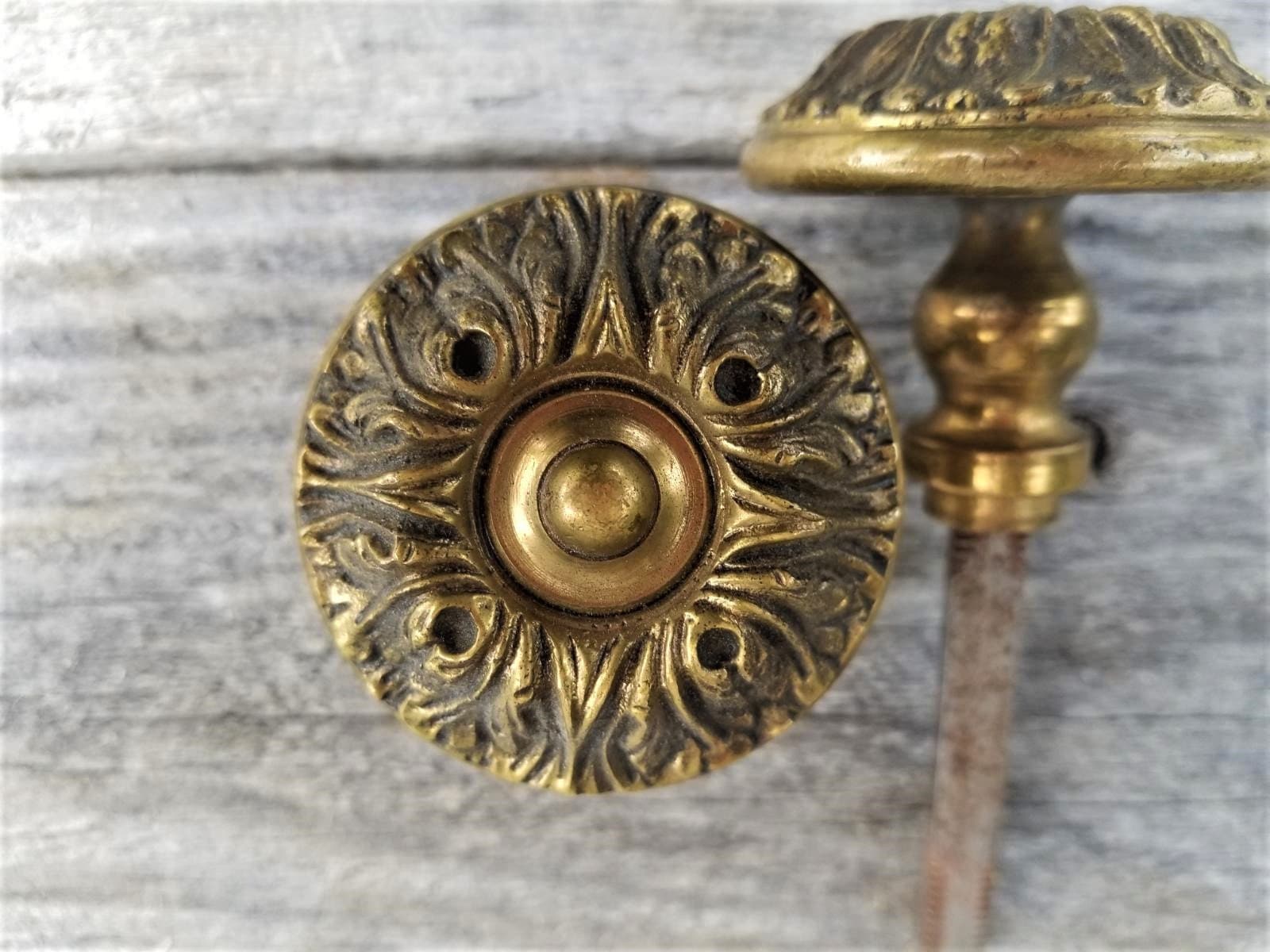 Boutons de porte de ruche en bois d'ébène pur et palissandre / Bouton de  porte en bois vintage de style rétro / Plaque de rose en laiton massif  Nickel poli -  France