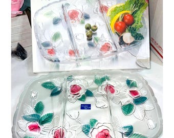 Bandeja de servir dividida de vidrio Studio Nova Rose Design 12x9