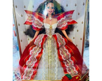 barbie red and white dress Barbie 2019 Holiday Doll, Blonde Curls with Red & White Gown