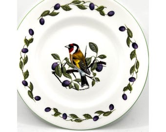 Plato de porcelana fina con diseño de pájaros y bayas de Staffordshire de 8,5 pulgadas