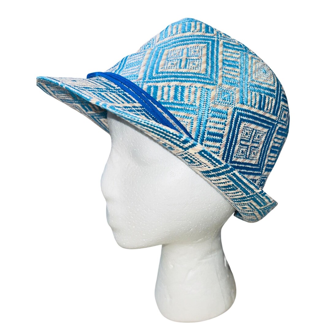 Geometric Pattern Fedora Hat by Theodora Callum One Size Blue Beige ...