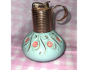 Vintage Evans Handcrafted Ceramic Metal Table Lighter Floral Design Retro Decor