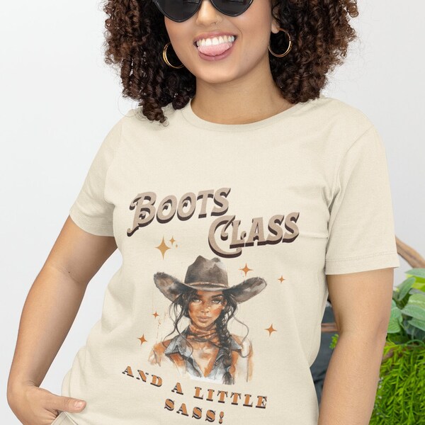 Black Cowgirl Shirt Boots, Class and a Little Sass T-Shirt, Graphic Tee, Cowgirl Shirt, Sassy Cowgirl, Country Girl Tee Nashville Girl Shirt