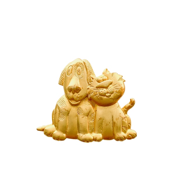 Rag Tag scruffy street Cat and Dog couple Brooch.