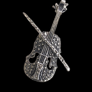Marcasite sterling silver violin and bow .gift for Musician.