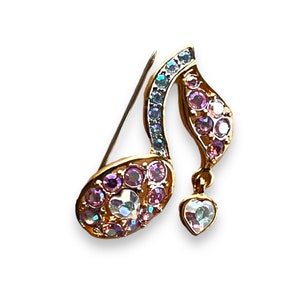Musical Note Brooch, Butler Fifth Avenue, Aurora Borealis Brooch, Butler Pin, 1980s Vintage Pin