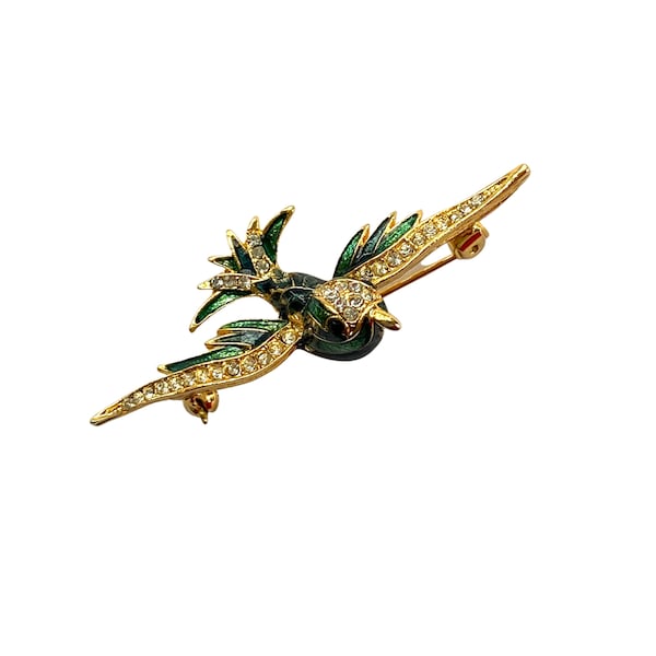 Older Vintage Sphinx bird of Paradise .with Clear Rhinestone and Gold Plated Design